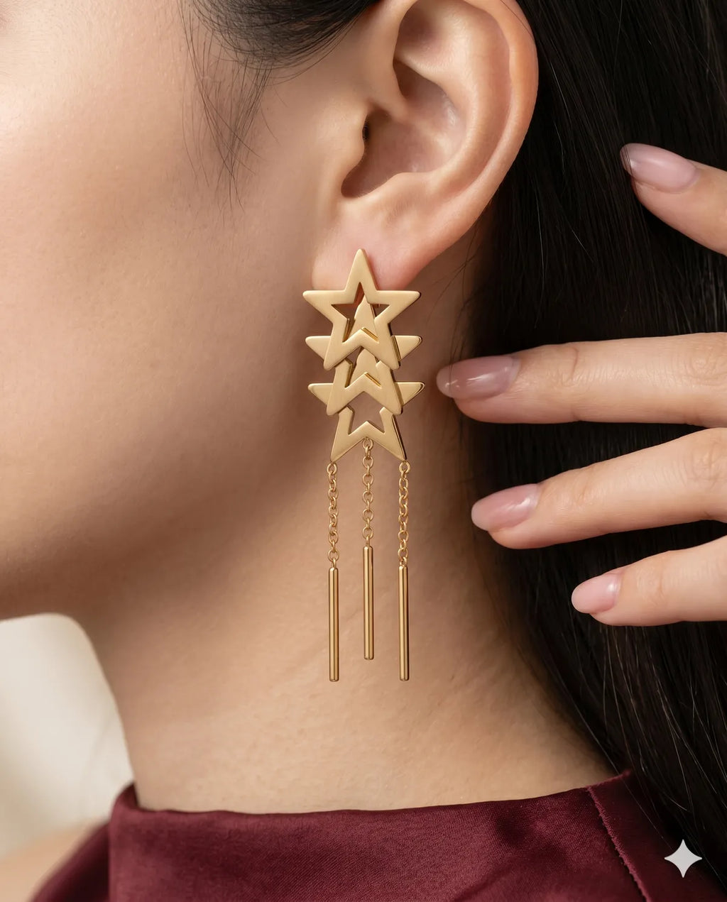 Gold Finished Star Dangle Earrings Modern Geometric