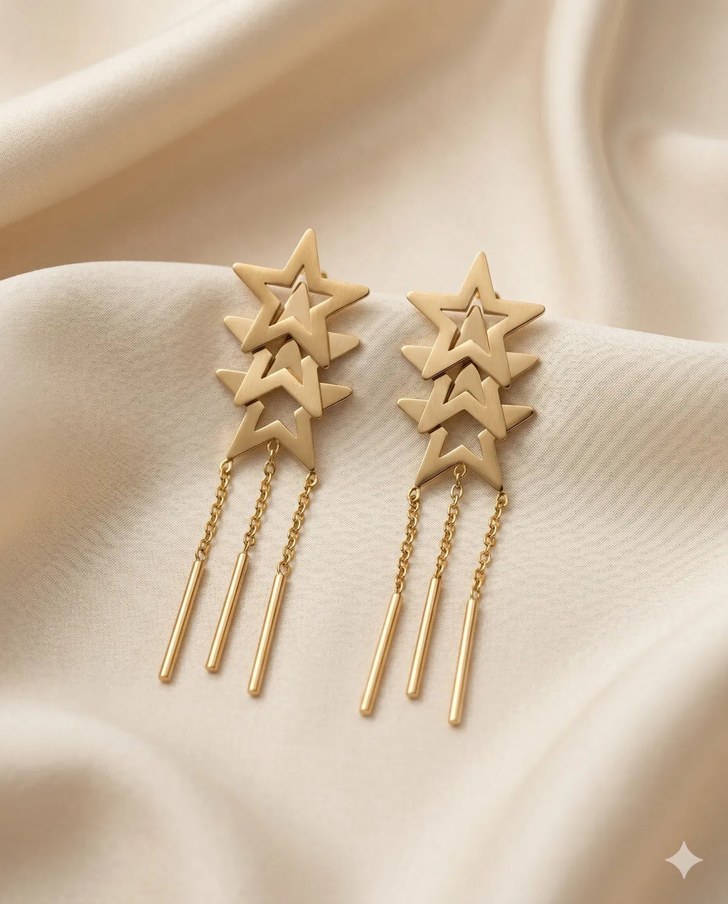 Gold Finished Star Dangle Earrings Modern Geometric