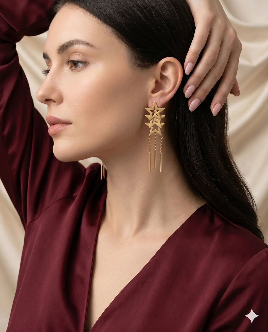 Gold Finished Star Dangle Earrings Modern Geometric