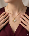 Gold Finished Sun Moonstone Pave Crystal Necklace