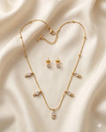 Gold Finished Teardrop Crystal Pendant Necklace Combo Set