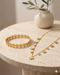 Gold Floral Charm Necklace and Bracelet Combo Set