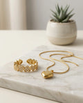 Gold Heart Locket Necklace and Pave Ring Combo Set