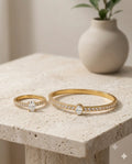Gold Oval Solitaire Crystal Ring Bracelet Combo Set