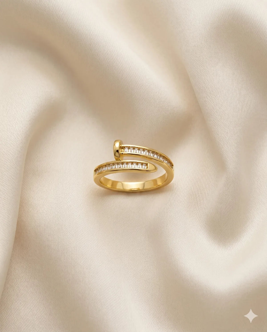 Gold Plated Baguette Diamond Nail Wrap Ring