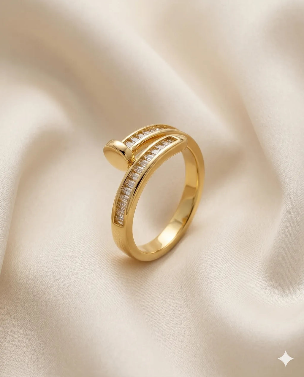 Gold Plated Baguette Diamond Nail Wrap Ring