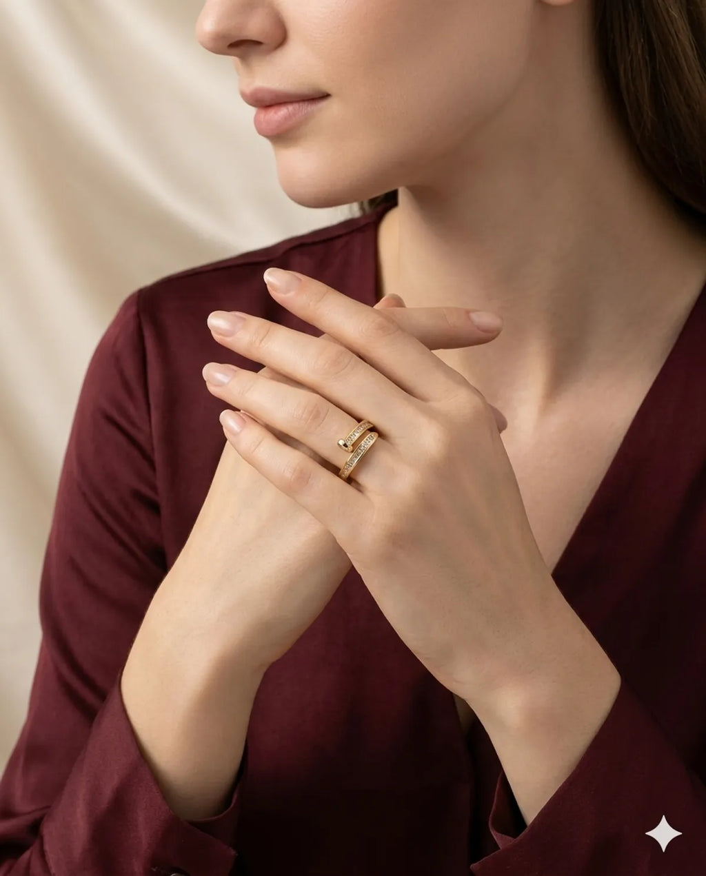 Gold Plated Baguette Diamond Nail Wrap Ring