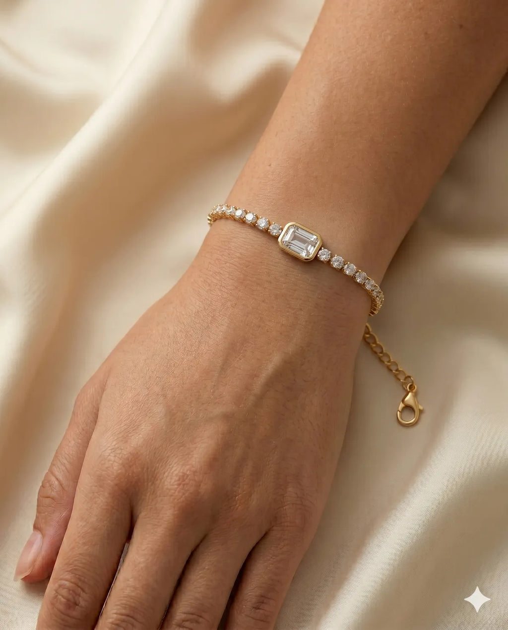 Gold Plated Baguette Diamond Tennis Bracelet for Women