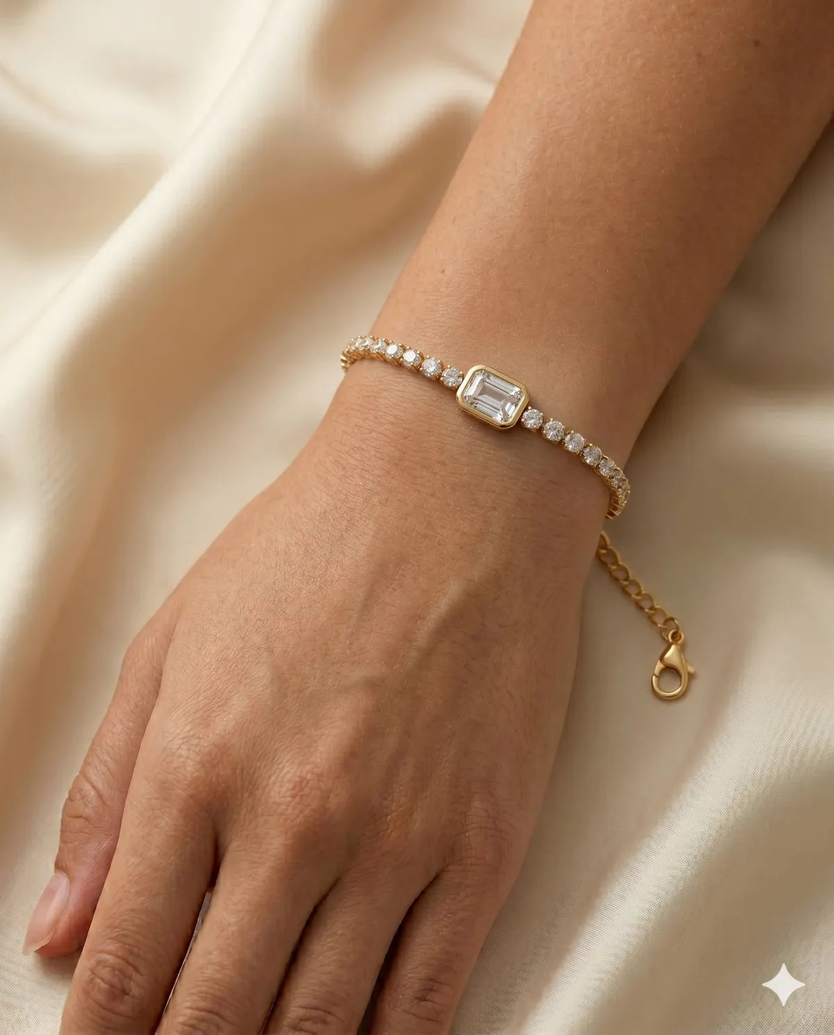Gold Plated Baguette Diamond Tennis Bracelet for Women