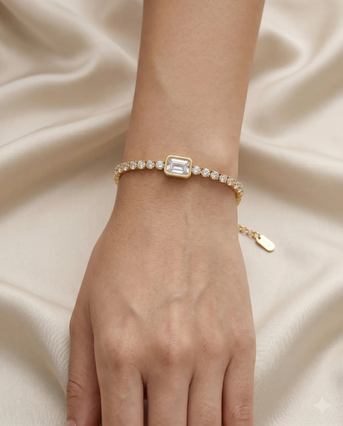 Gold Plated Baguette Diamond Tennis Bracelet for Women