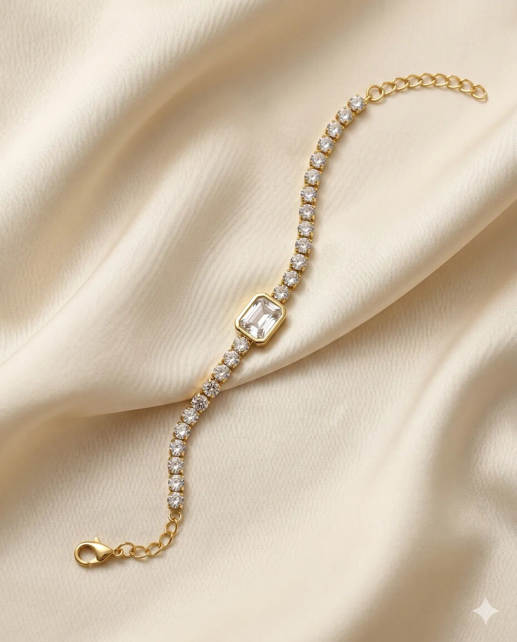 Gold Plated Baguette Diamond Tennis Bracelet for Women