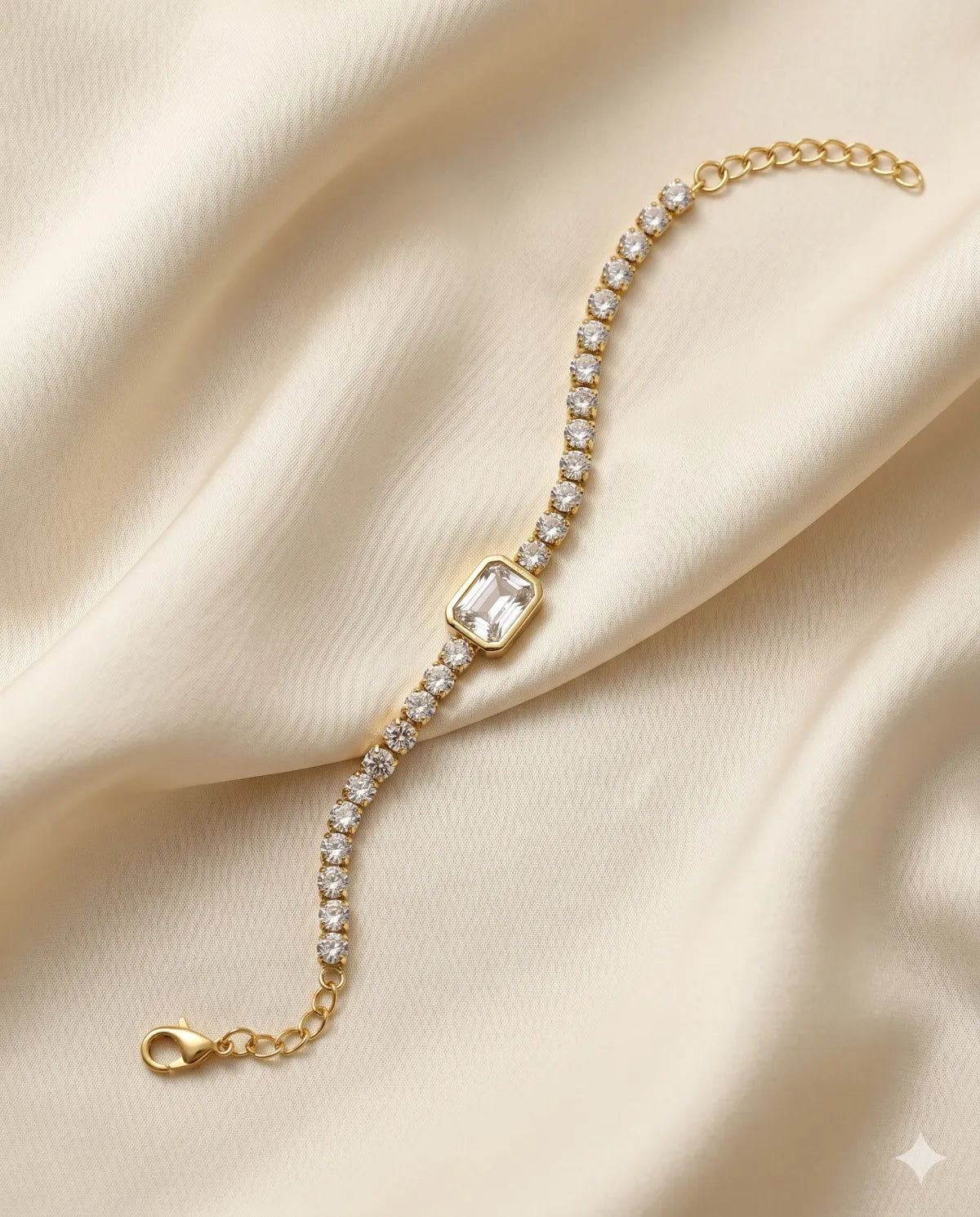 Gold Plated Baguette Diamond Tennis Bracelet for Women