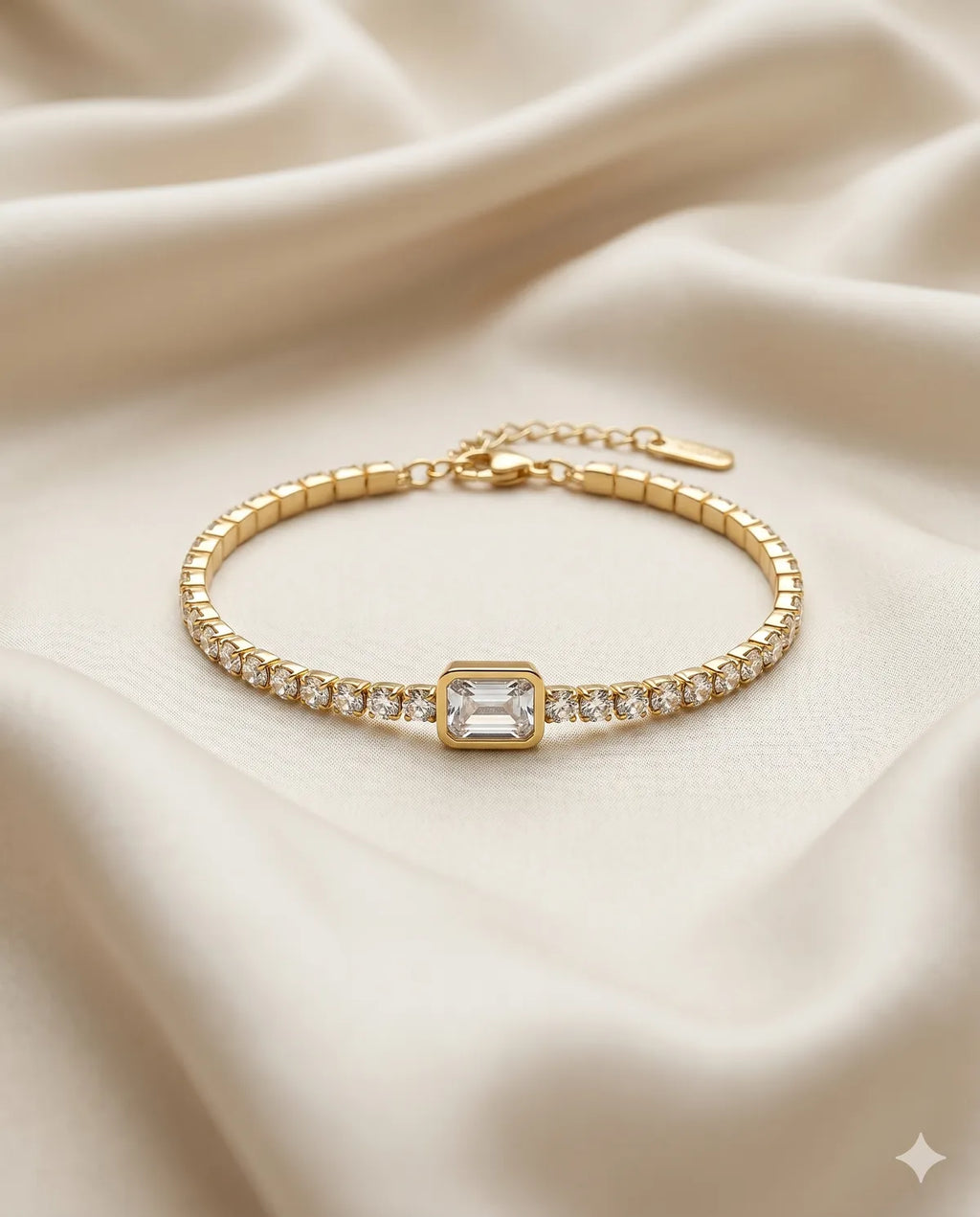 Gold Plated Baguette Diamond Tennis Bracelet for Women