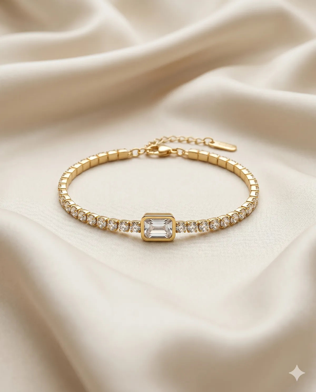 Gold Plated Baguette Diamond Tennis Bracelet for Women