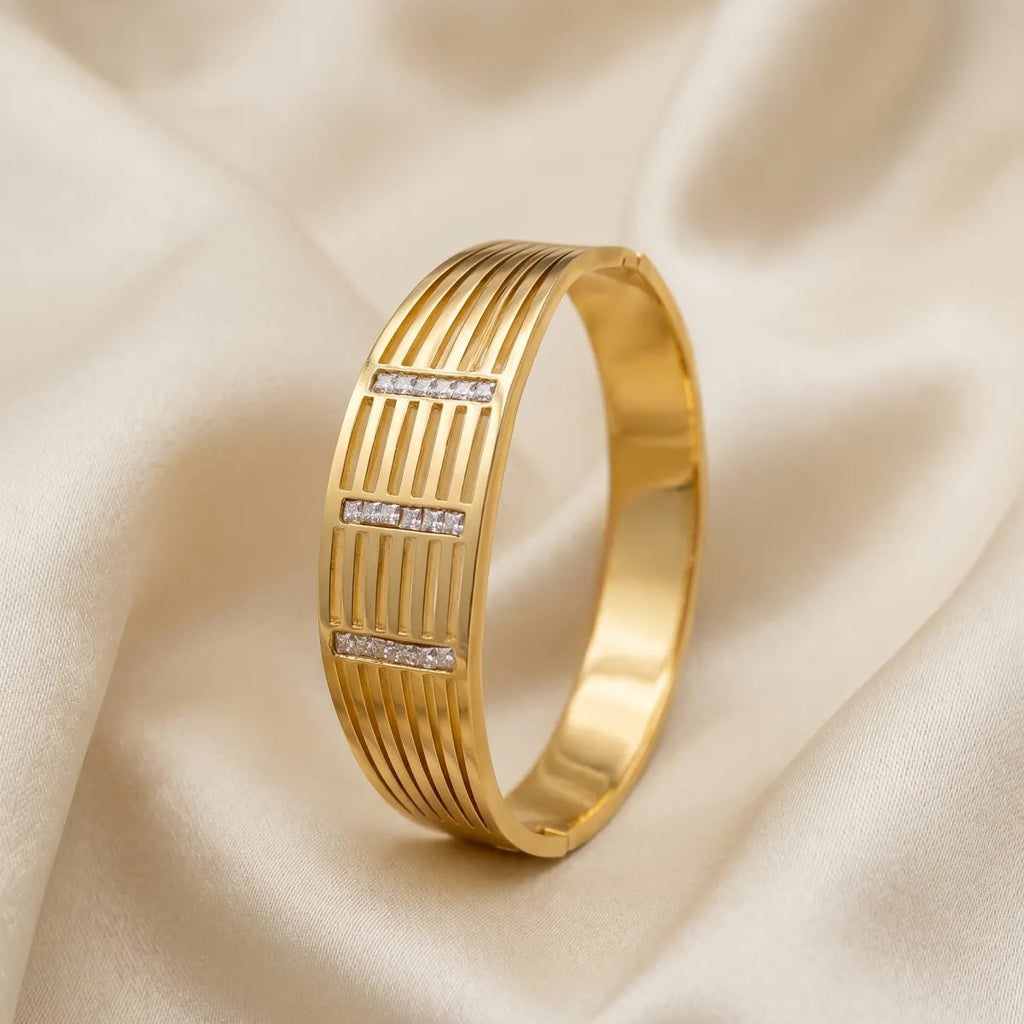 Gold Plated Multi Strand Hollow Cage Crystal Bangle Bracelet