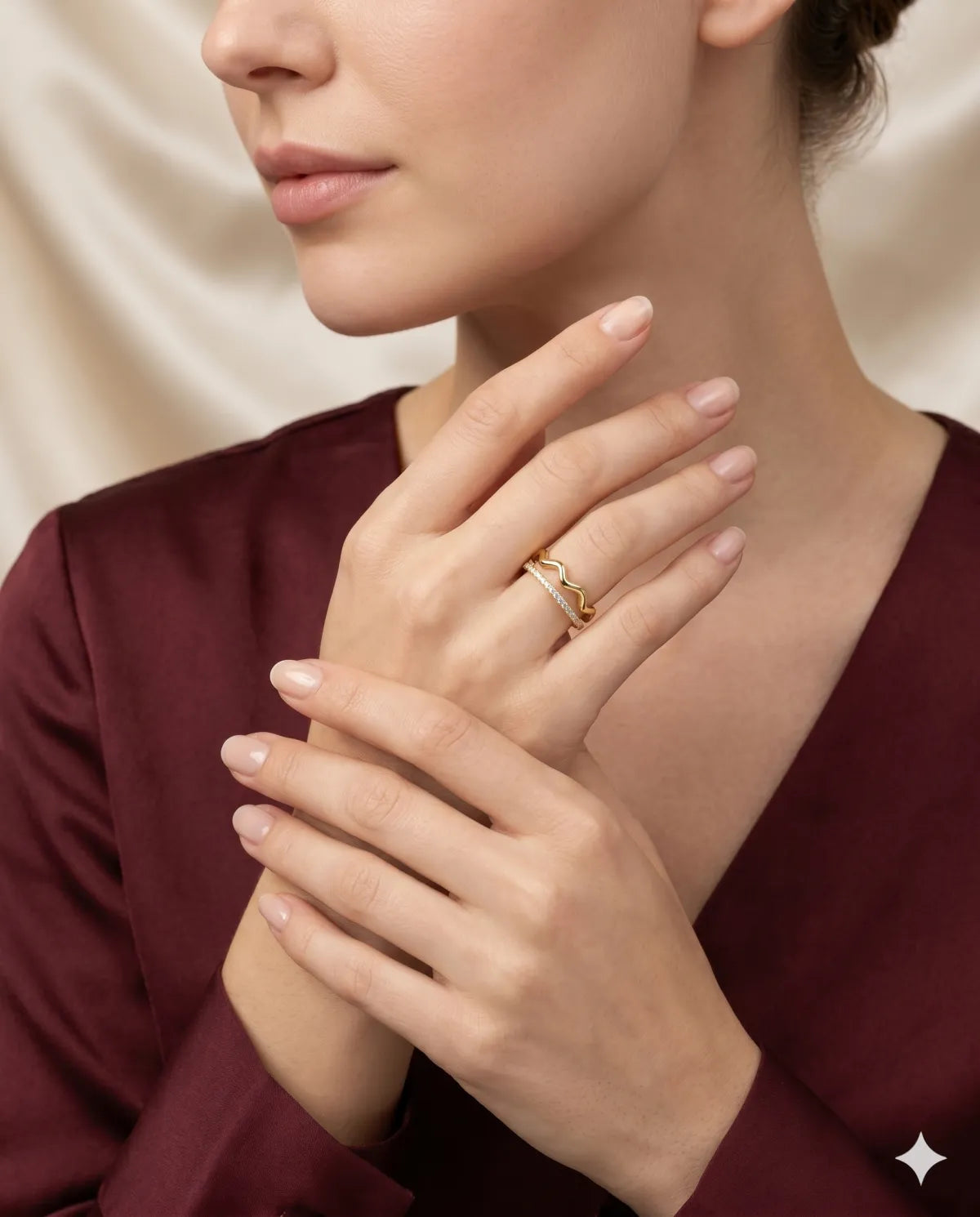 Gold Plated Pave Wave Band Ring for Women
