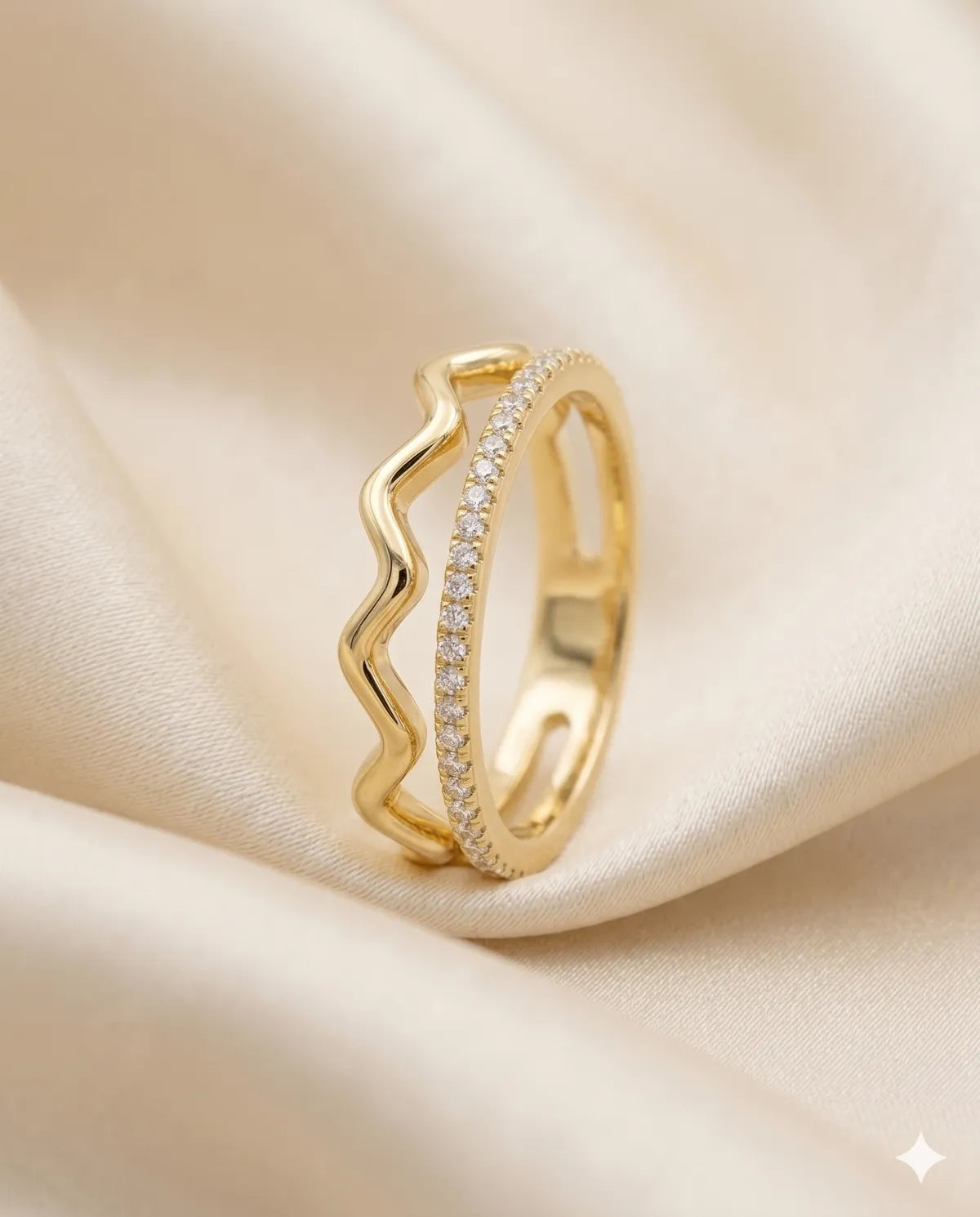 Gold Plated Pave Wave Band Ring for Women