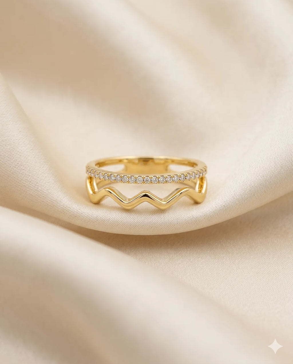 Gold Plated Pave Wave Band Ring for Women