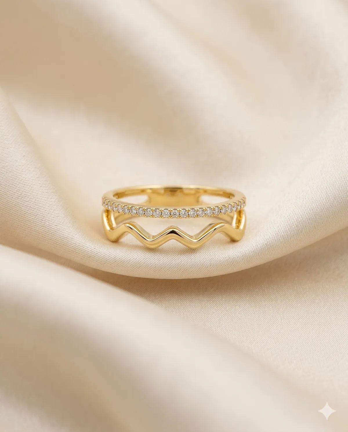 Gold Plated Pave Wave Band Ring for Women