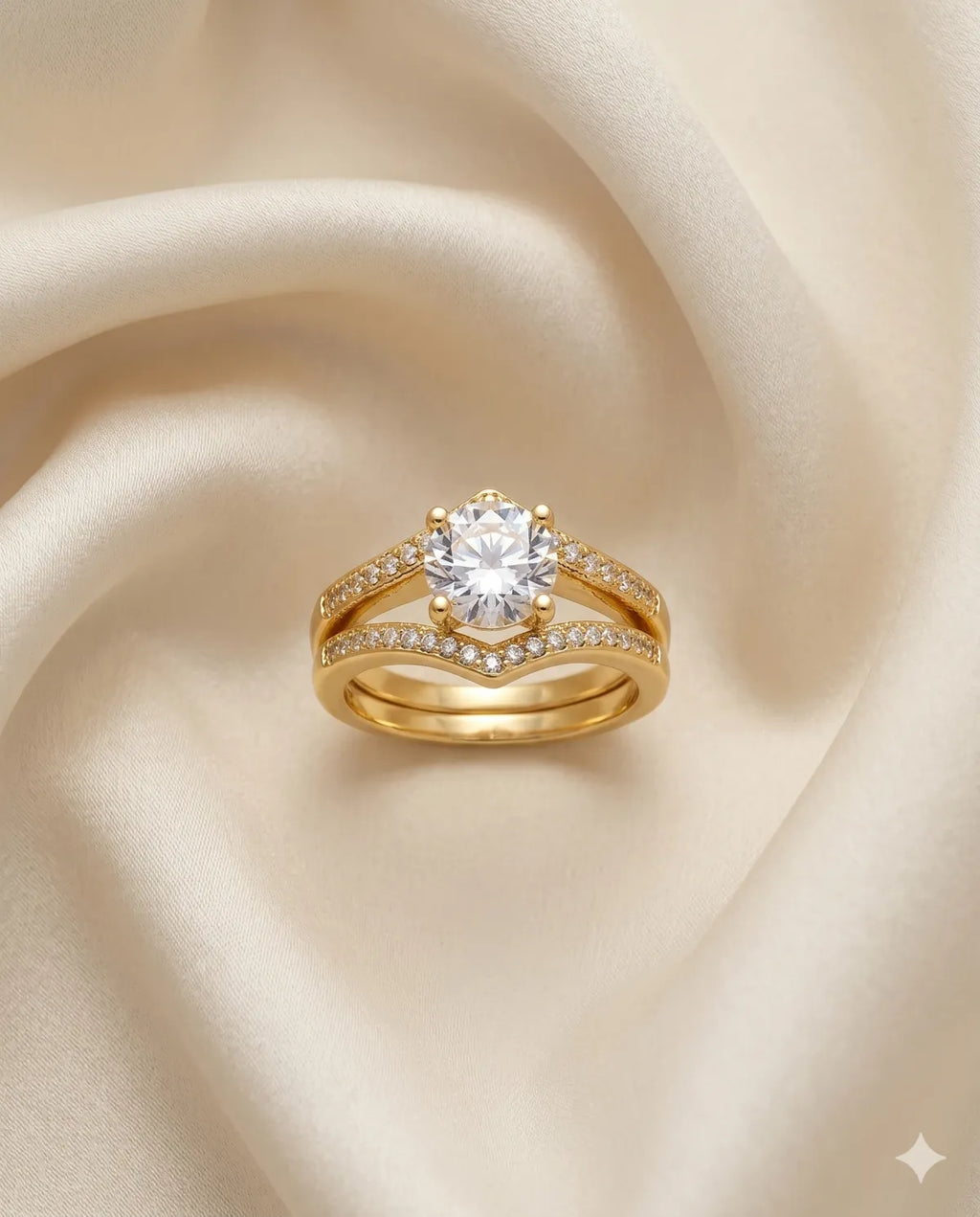 Gold Plated Solitaire Diamond Bypass Engagement Ring