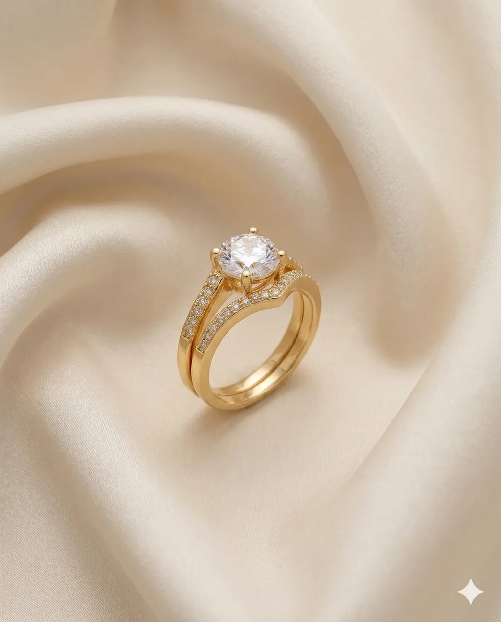 Gold Plated Solitaire Diamond Bypass Engagement Ring