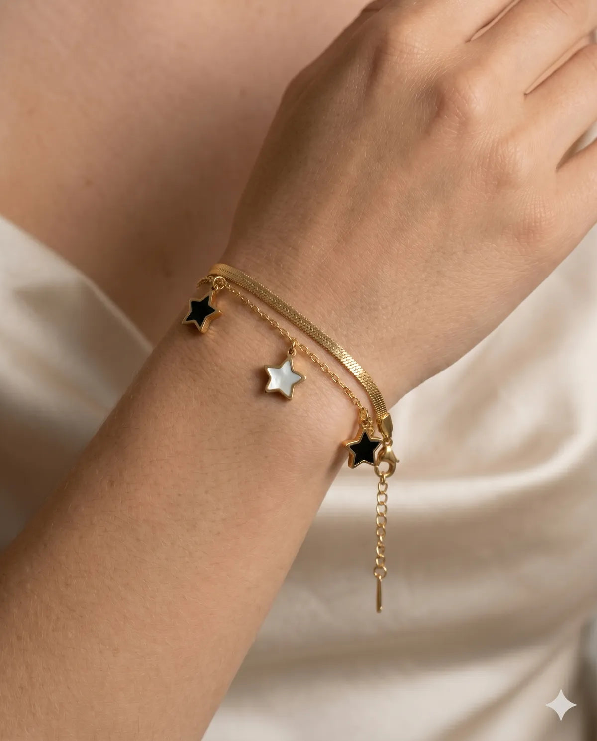 Gold Plated Star Charm Herringbone Chain Bracelet