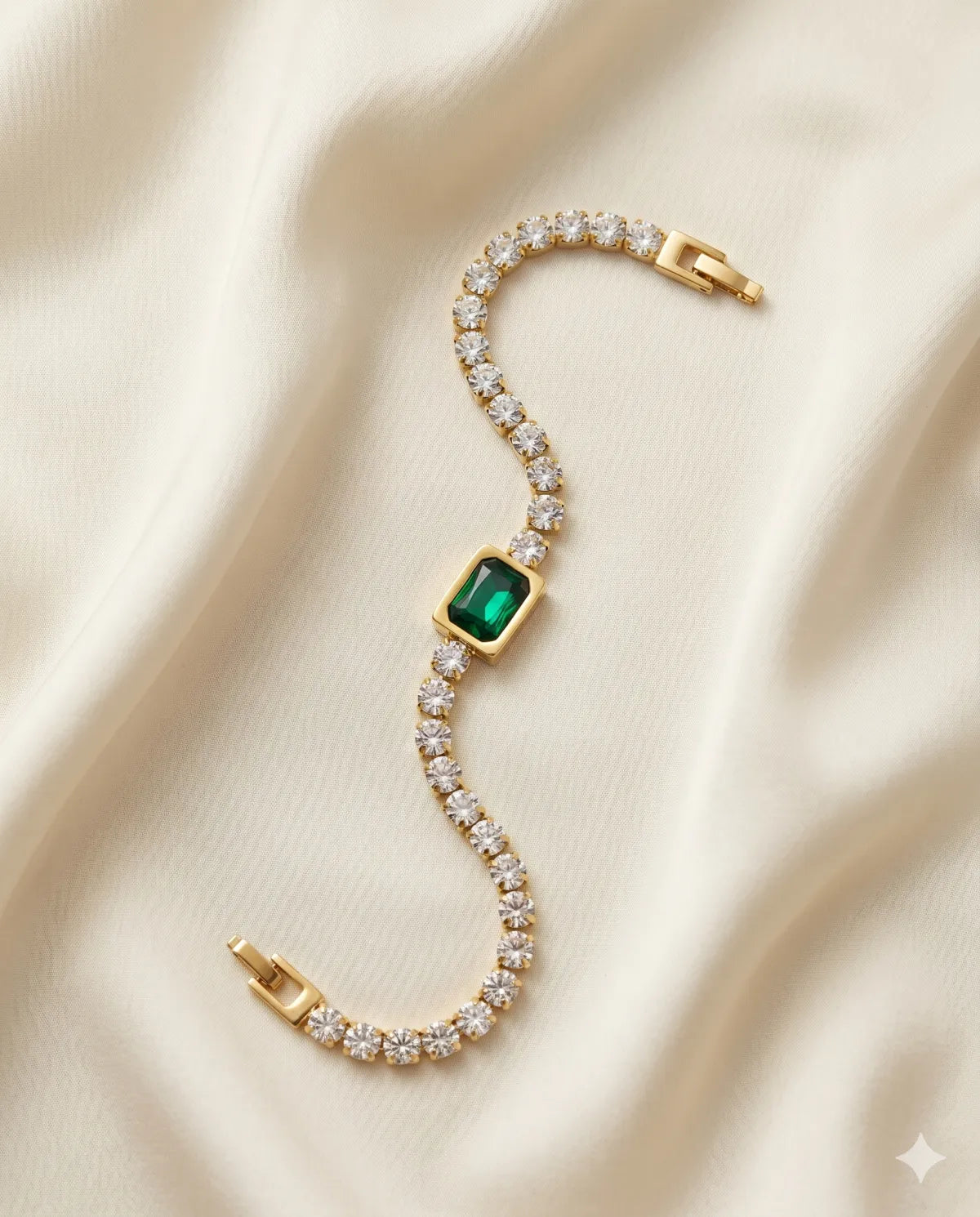 Gold Polished Emerald Stone Tennis Bracelet for Ladies