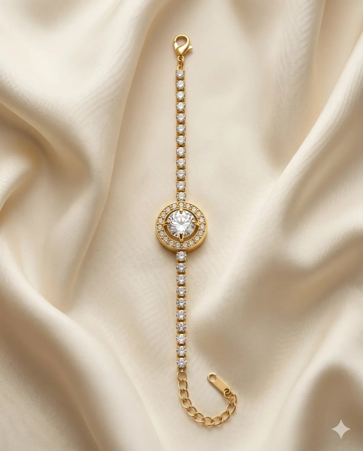 Gold Polished Round Halo Tennis Bracelet for Ladies