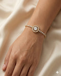 Gold Polished Round Halo Tennis Bracelet for Ladies
