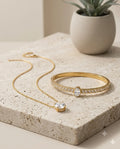 Gold Solitaire Crystal Pendant Necklace Bracelet Combo Set