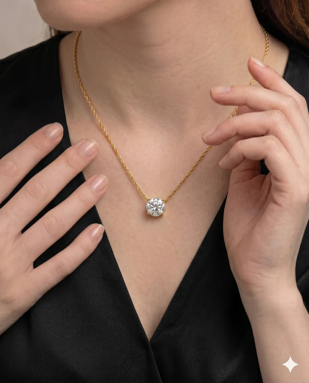 Gold Solitaire Round Brilliant Cut CZ Pendant Necklace For Women