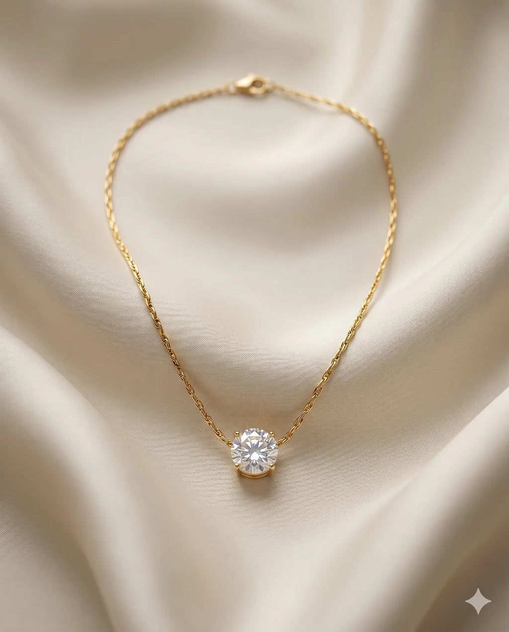 Gold Solitaire Round Brilliant Cut CZ Pendant Necklace For Women
