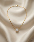 Gold Solitaire Round Brilliant Cut CZ Pendant Necklace For Women
