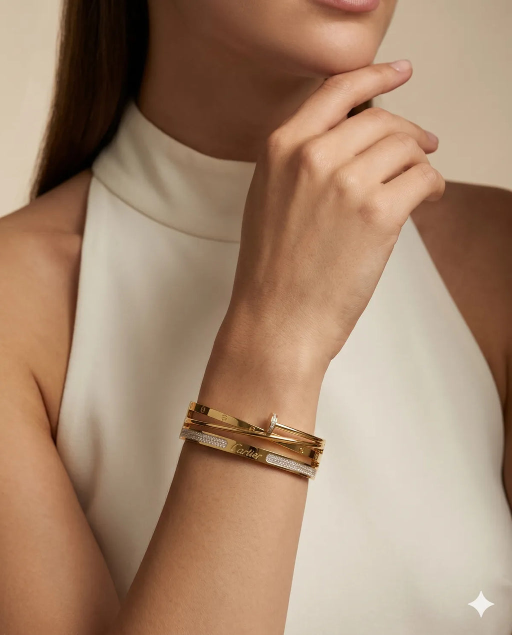 Gold-Toned Stainless Steel Engraved Bangles