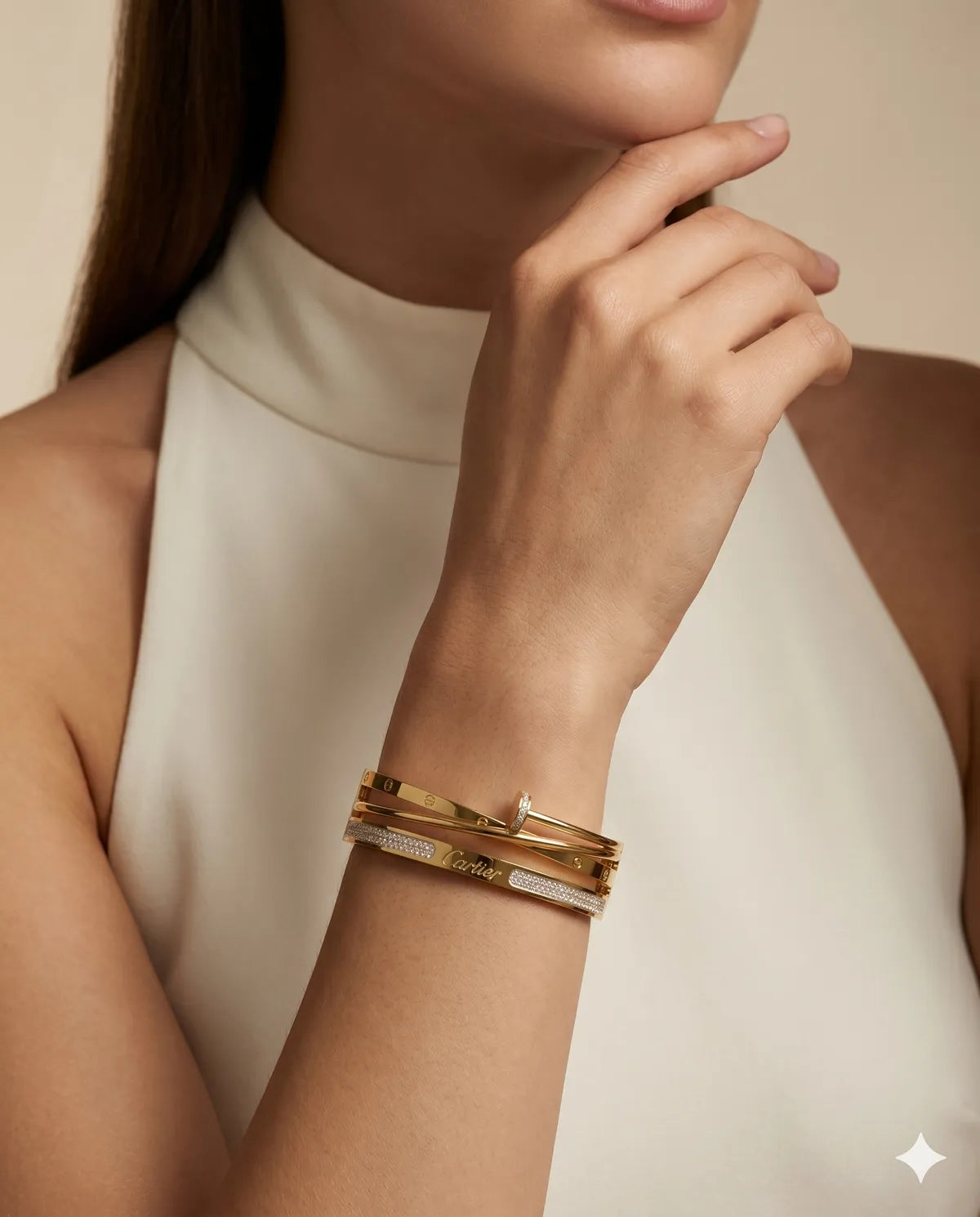 Gold-Toned Stainless Steel Engraved Bangles