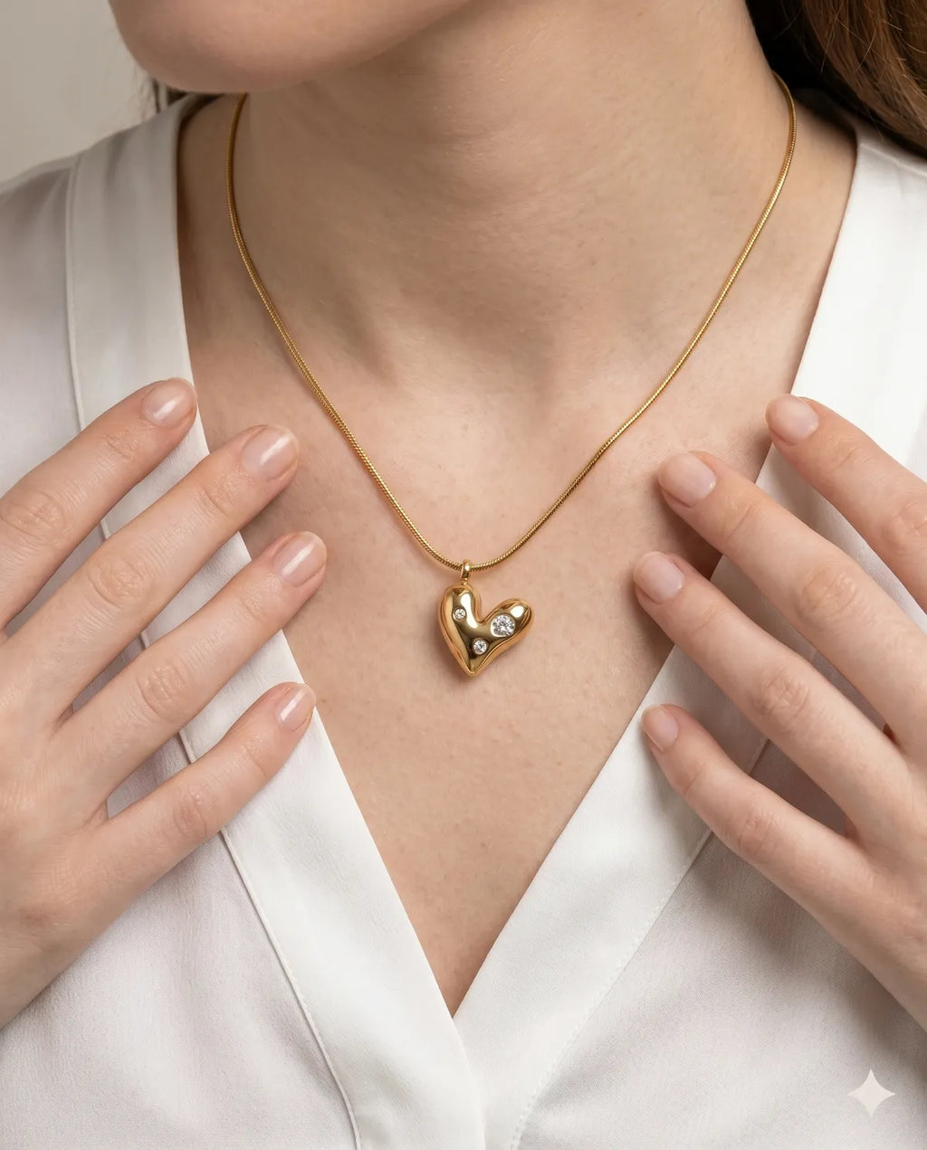 Gold Tone Heart Shaped Pendant Necklace with Crystal Accents