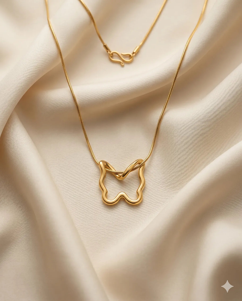 Gold Tone Hollow Butterfly Pendant Necklace for Women