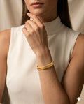 Gold Toned Greek Key Pattern Stainless Steel Bangle for Women