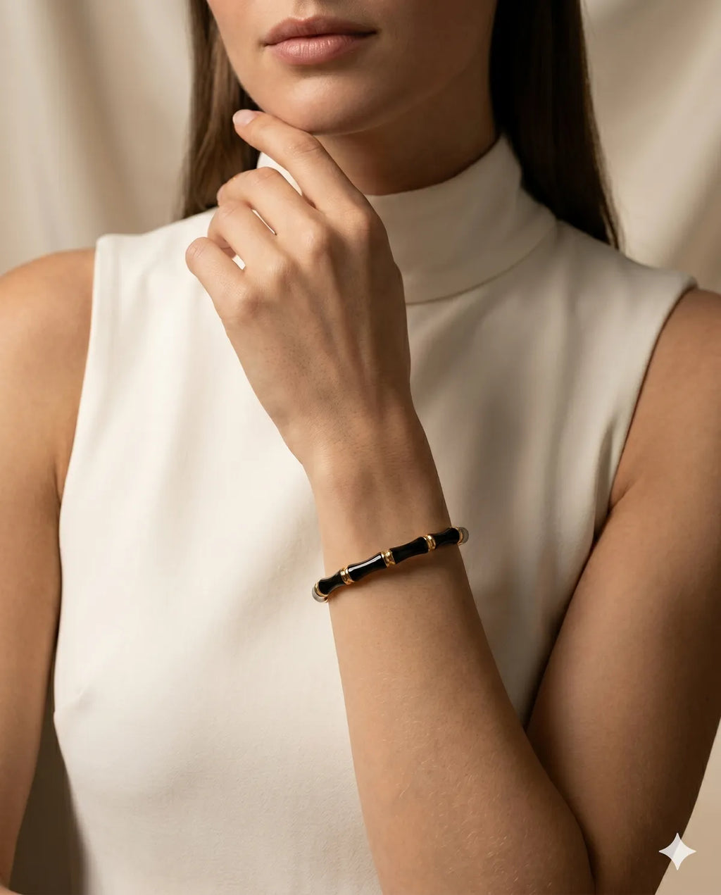 Black And Gold Beaded Link Bracelet