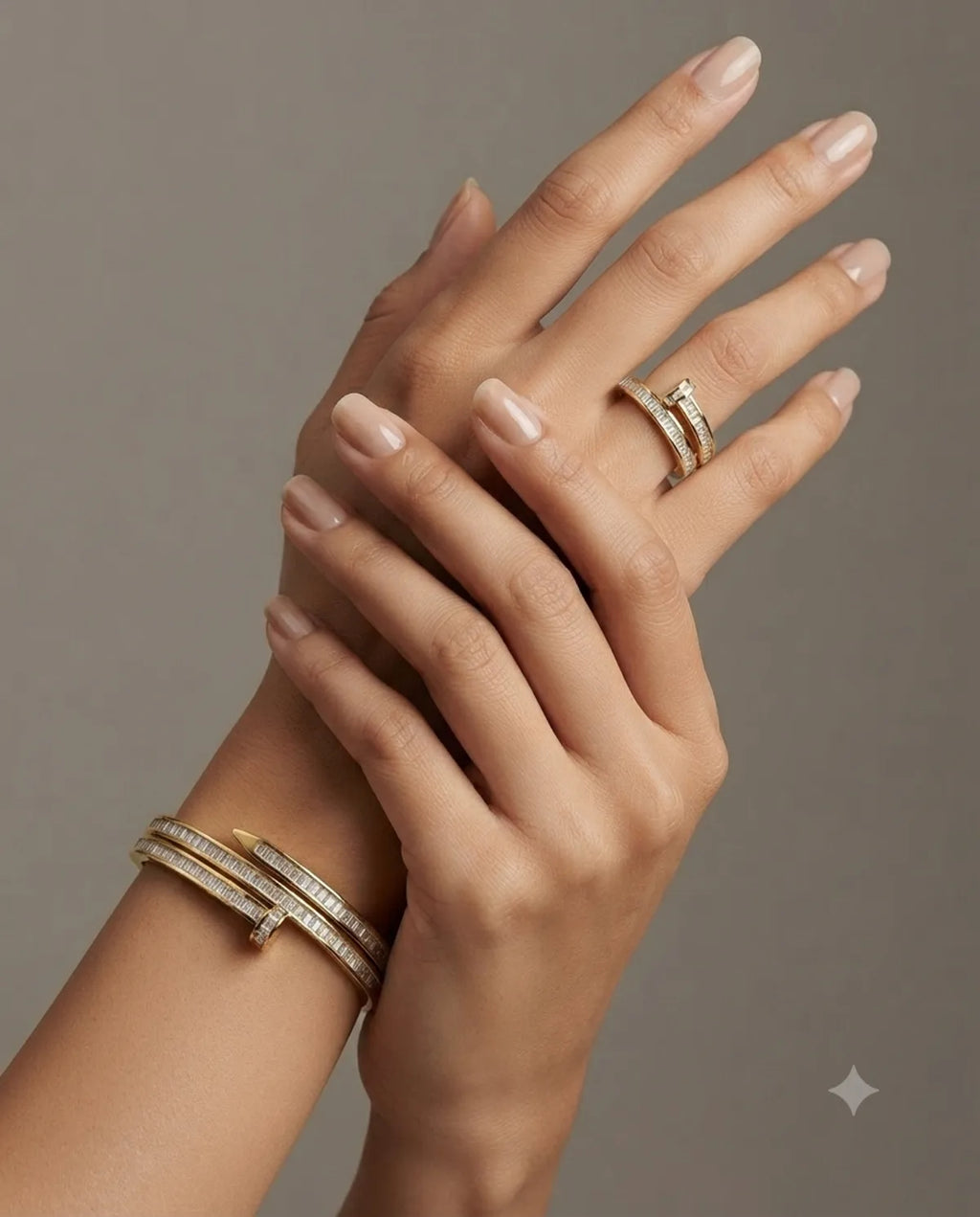Gold Baguette Diamond Nail Style Jewelry Combo Set