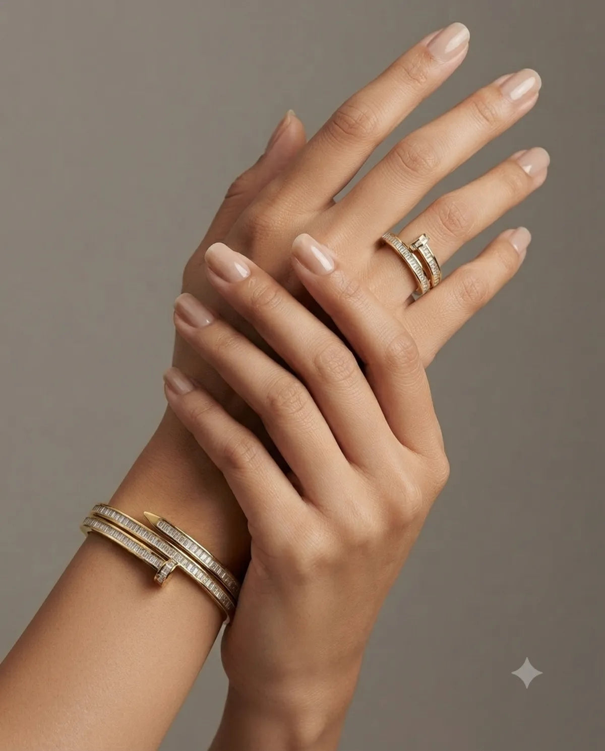 Gold Baguette Diamond Nail Style Jewelry Combo Set