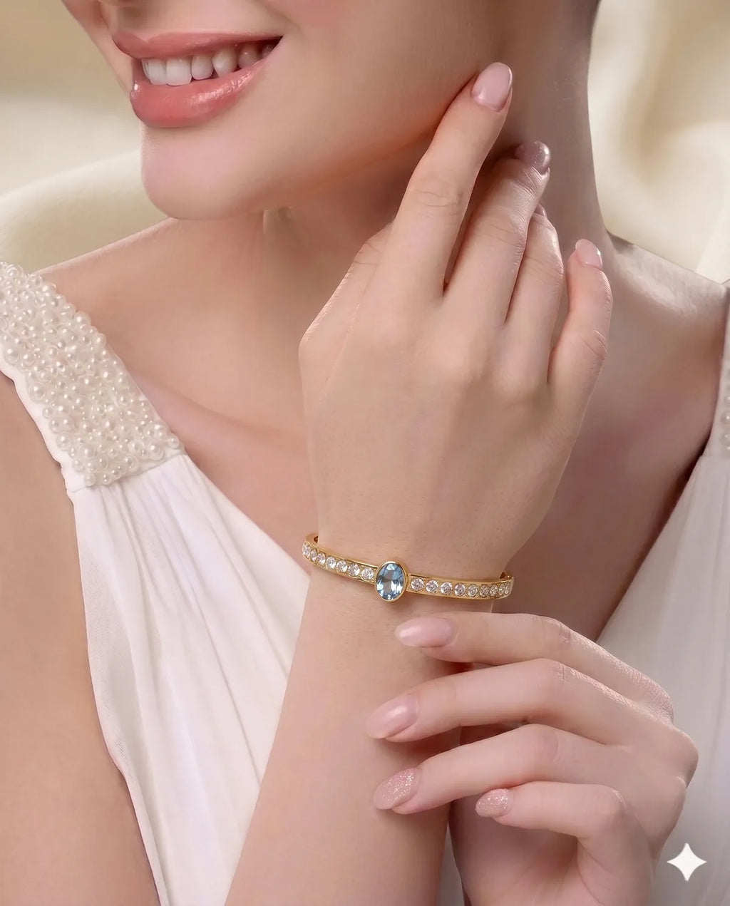 Gold Plated White  Stone Studded Adjustable Bracelet for Women