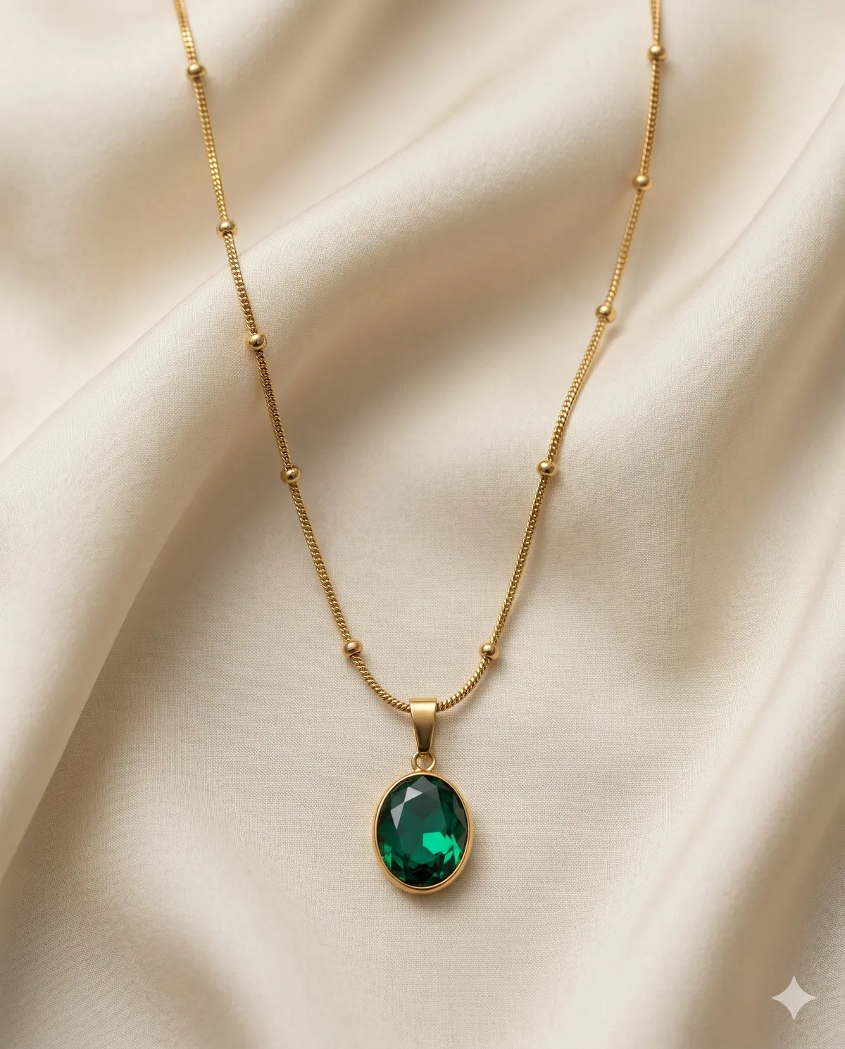 Gold Plated Green Gemstone Oval Pendant Necklace for Women