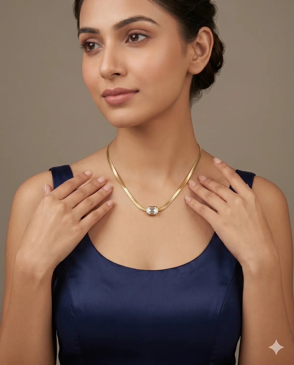 Gold Finished Crystal Stone Minimalist Necklace for Women