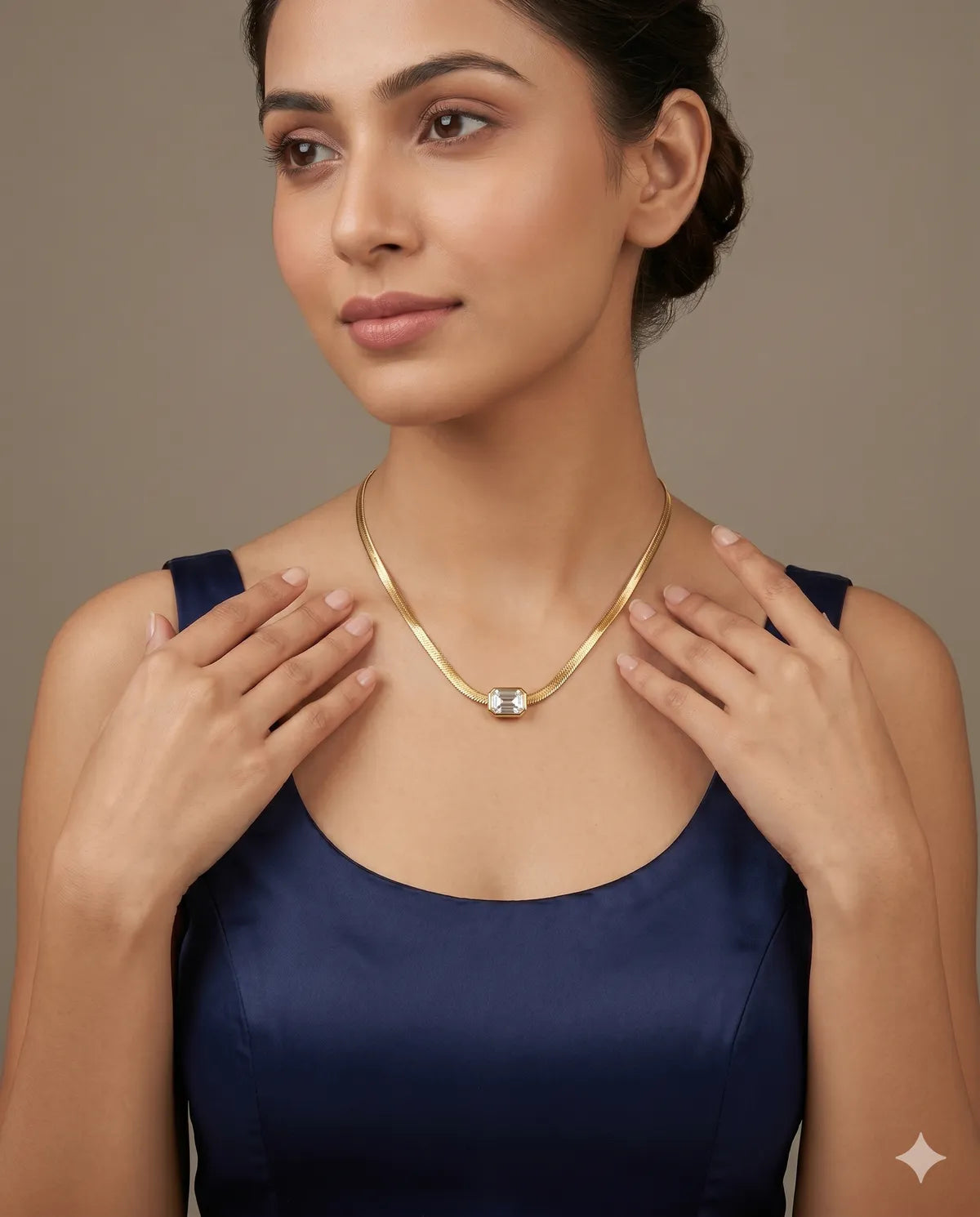 Gold Finished Crystal Stone Minimalist Necklace for Women