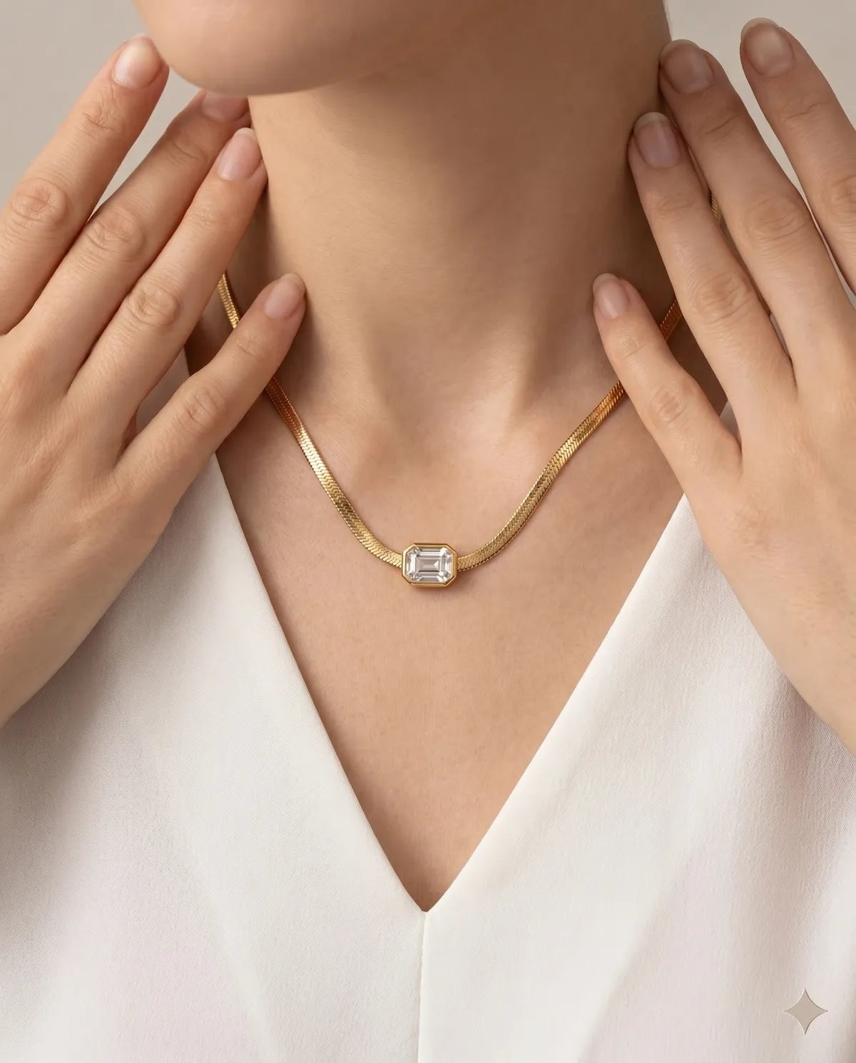 Gold Finished Crystal Stone Minimalist Necklace for Women
