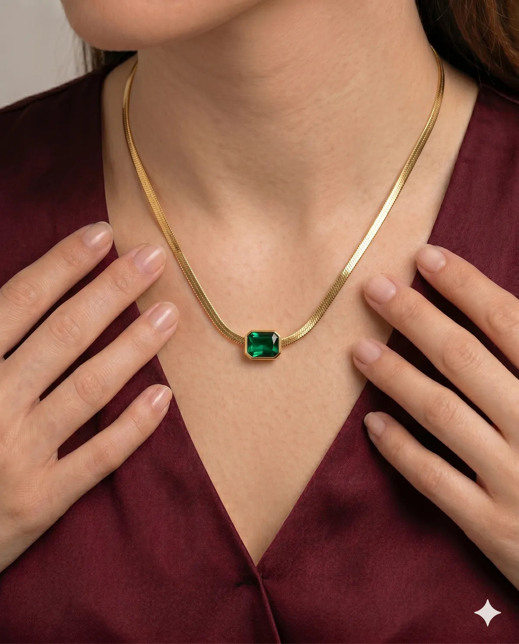 Gold Plated Emerald Stone Chain Necklace for Women