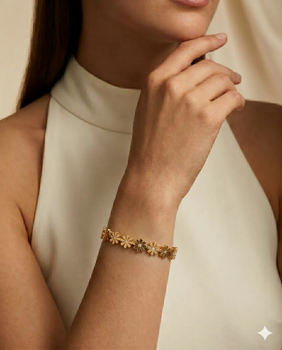 Gold Floral Charm Bracelet for Women