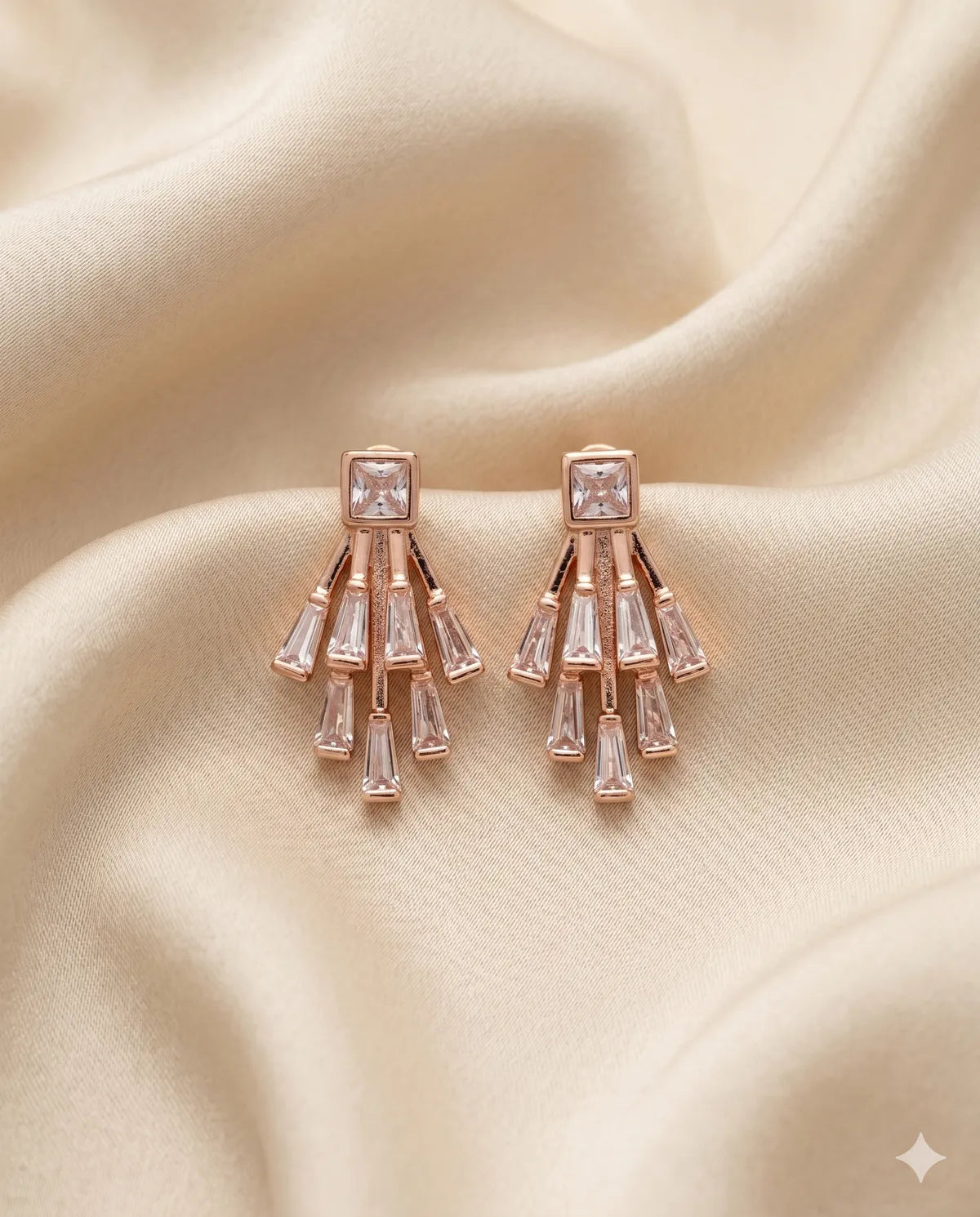 Rose Gold Baguette Crystal Dangle Earrings Modern
