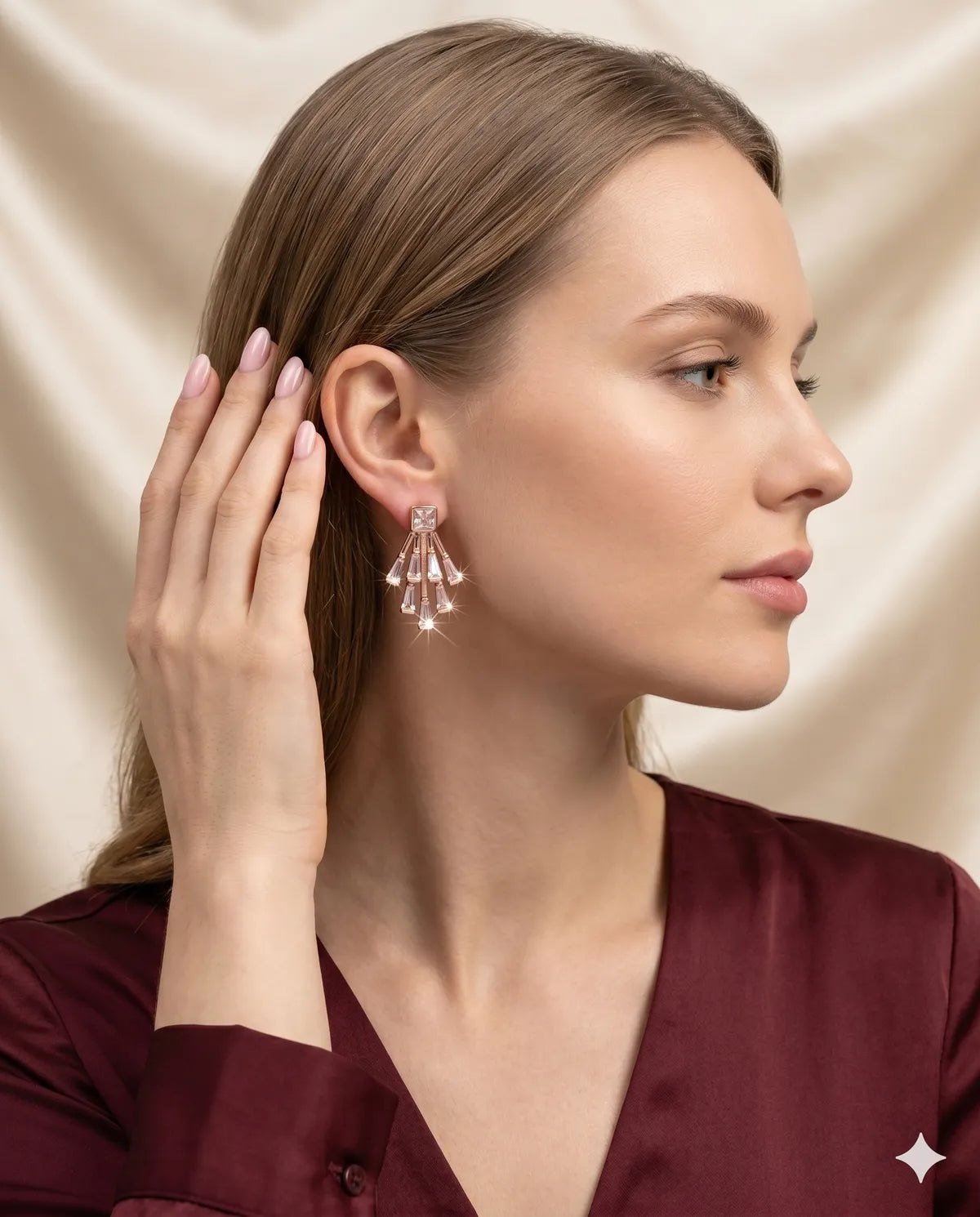 Rose Gold Baguette Crystal Dangle Earrings Modern